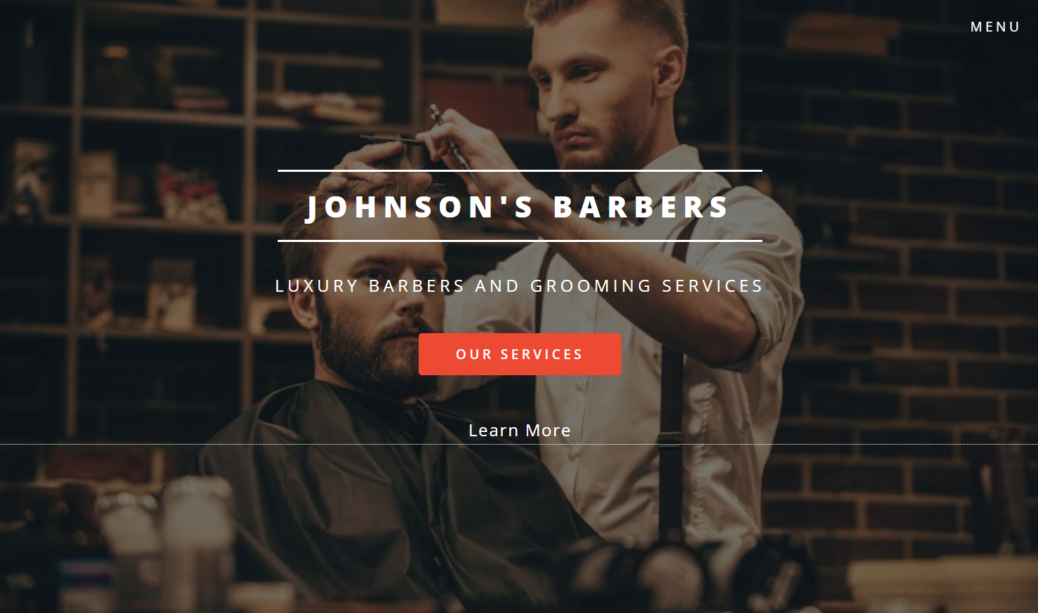 screenshot of barbershop website