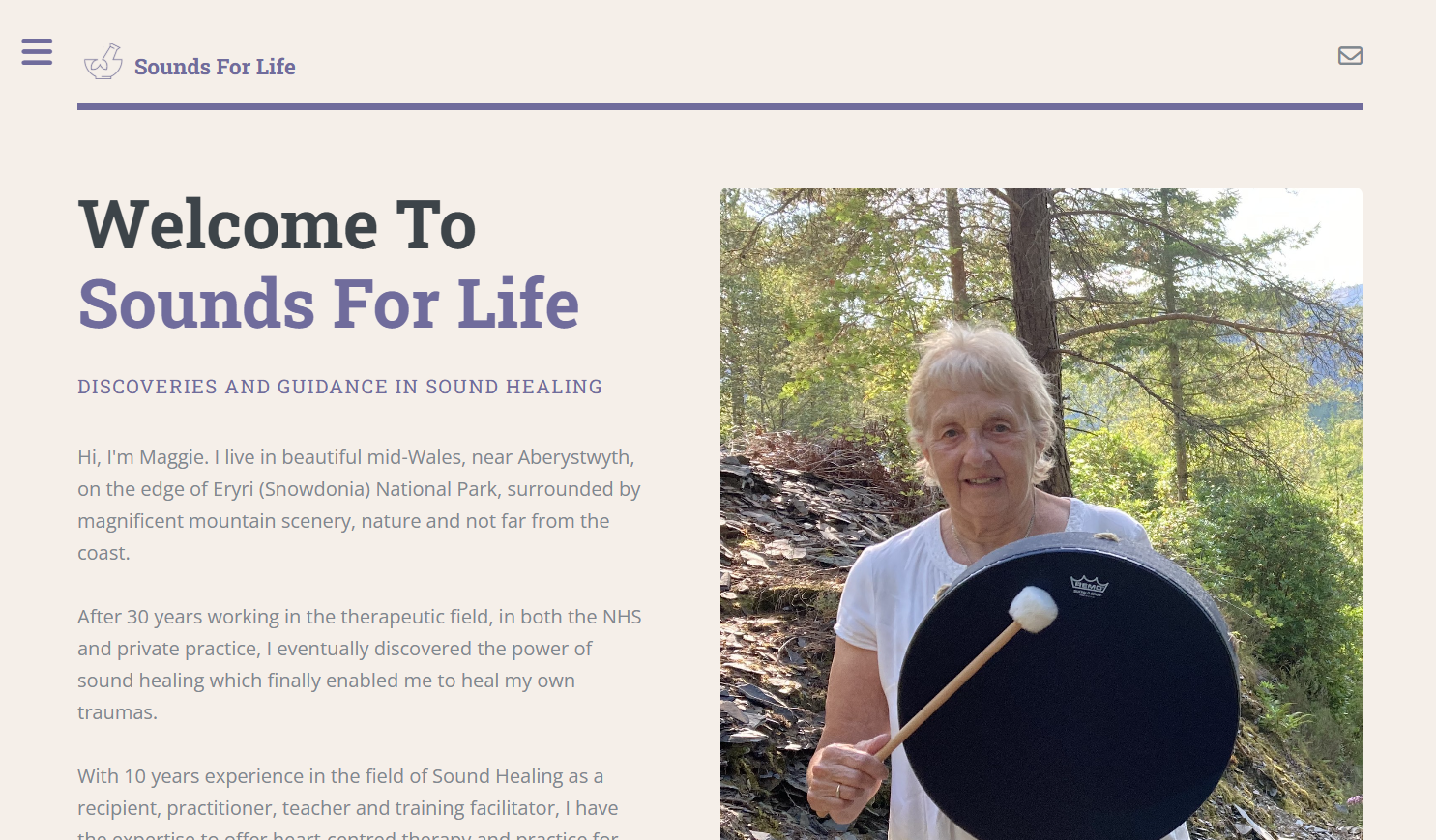 screenshot of sound healing website